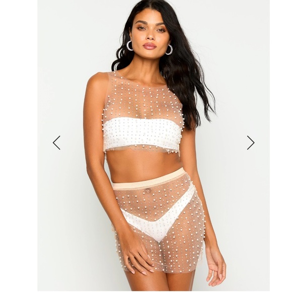 Beach Bunny Glitzy Girl Pearl Mesh Top & Skirt Set - Picture 3 of 10
